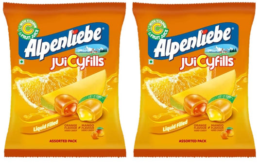 Alpenliebe Juicy fills, Orange & Mango Flavour, Assorted Candy Pouch 360gm
