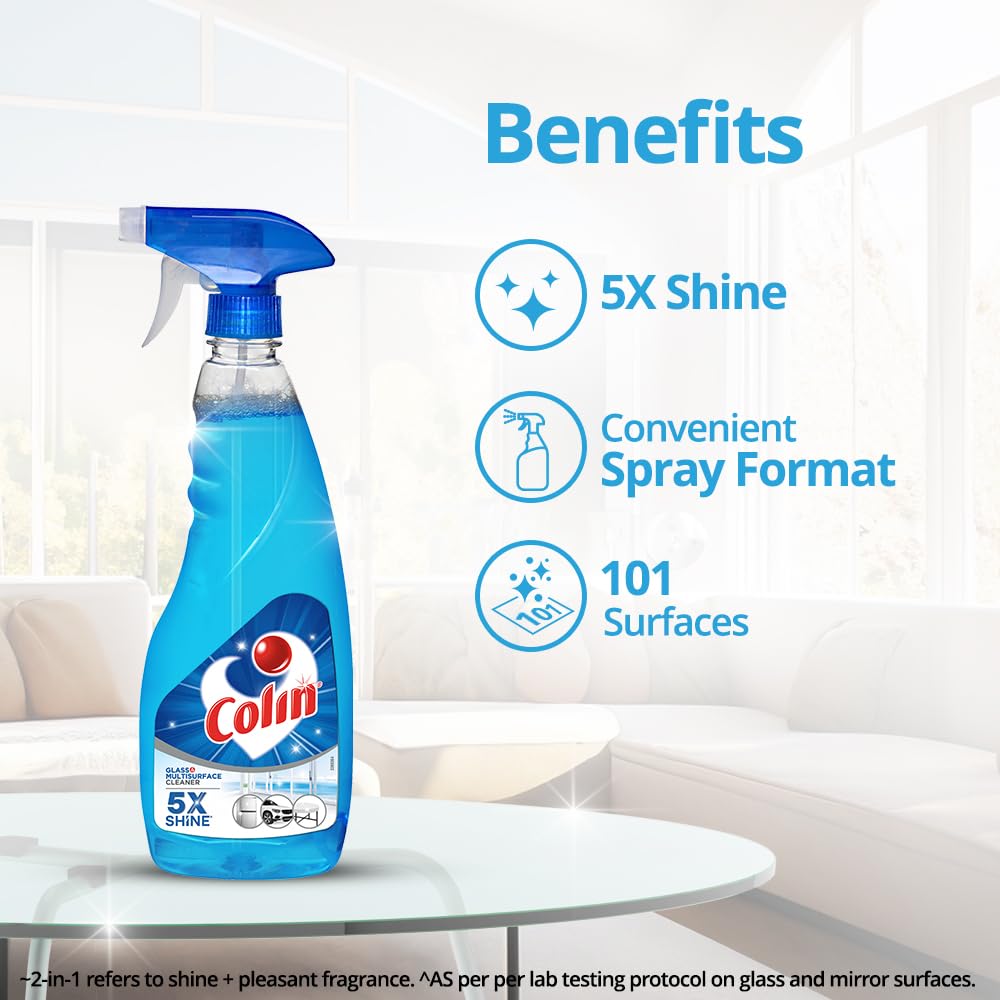 Colin 500 ml, Glass and Surface Cleaner Liquid Spray |India's #1 Glass Cleaner | Glass Cleaner for Car, Kitchen and Home Surfaces | Multi Surface Cleaner