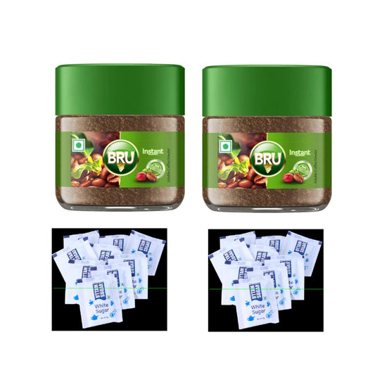 Bru Instant Coffee, 25g Jar, Pack of 2, with Premium Sugar Sachets, Pack of 72, Authentic South Indian Taste