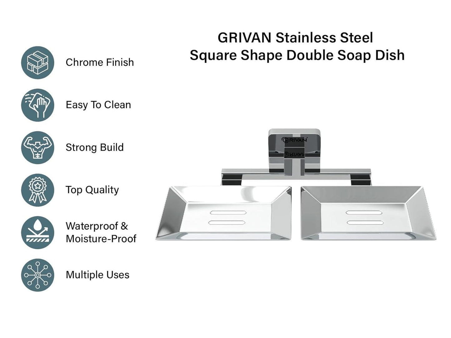 GRIVAN Stainless Steel Square Shape Double Soap