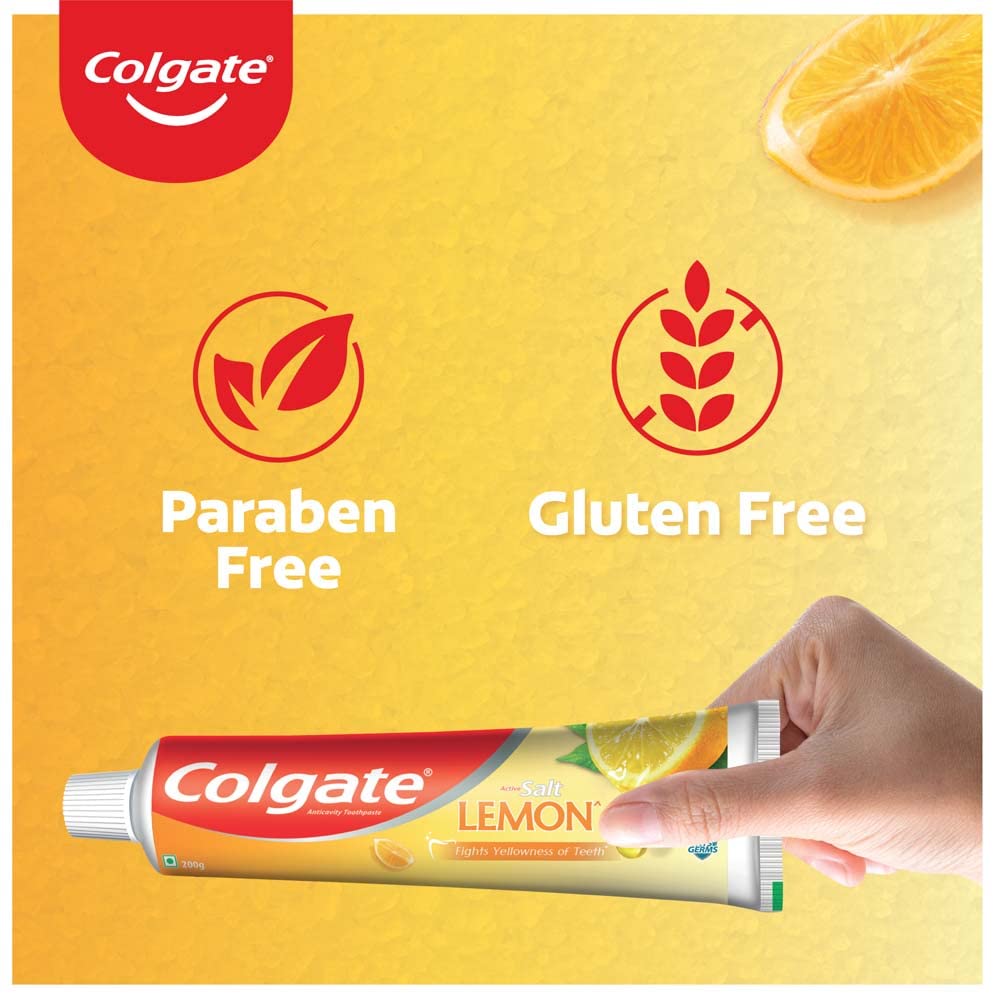 Colgate Active Salt Lemon Toothpaste, Germ Fighting, Tooth paste for Healthy Gums, Removes Yellowness of Teeth, 100g