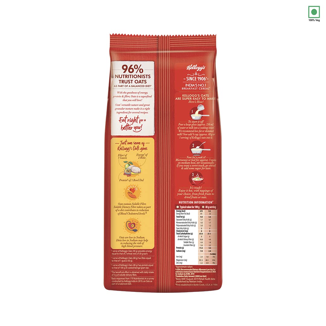 Kellogg's Oats Rolled Oats High in Protein and Fibre Low in Sodium 200g Pack