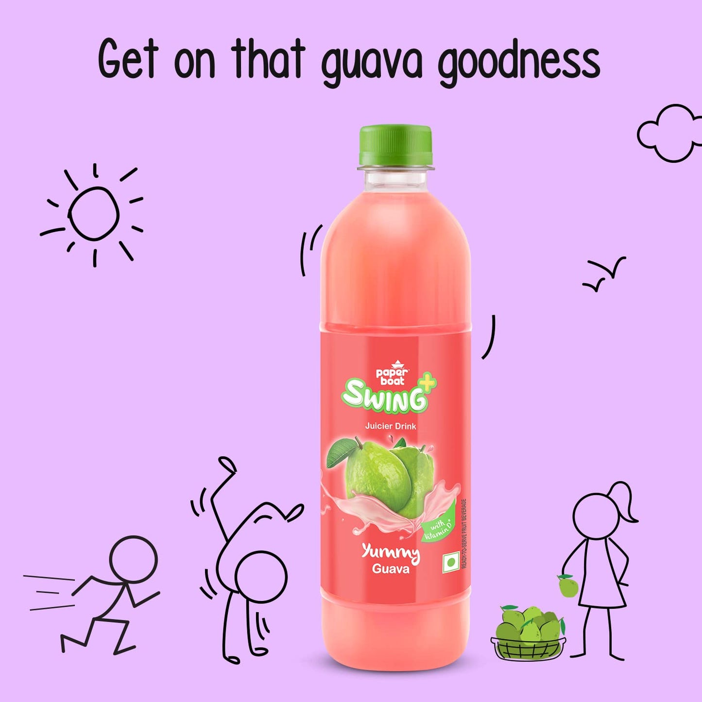 Paper Boat Swing Yummy Guava Juice, Enriched with Vitamin D, No Gmos, 600 ml