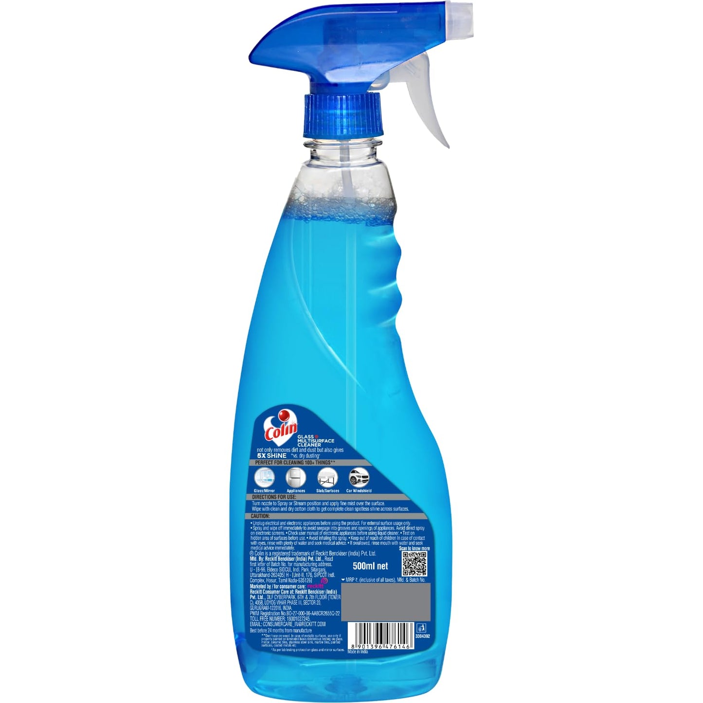 Colin 500 ml, Glass and Surface Cleaner Liquid Spray |India's #1 Glass Cleaner | Glass Cleaner for Car, Kitchen and Home Surfaces | Multi Surface Cleaner