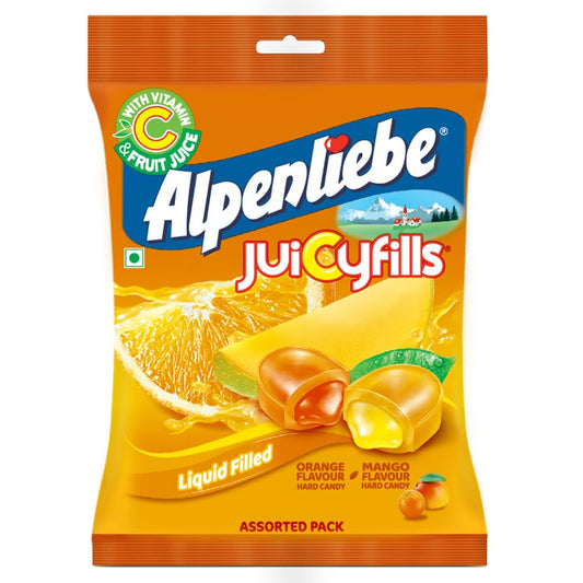 Alpenliebe Juicy Fills, Orange & Mango Flavour, Assorted Candy Pouch, 216 g
