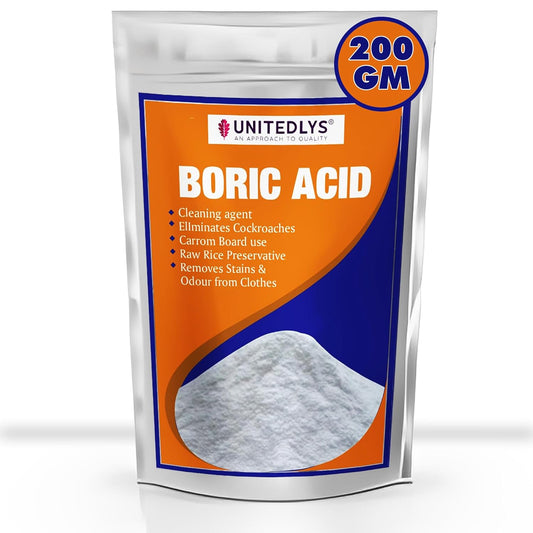Unitedlys Multi-Purpose Boric Acid Powder 200G | 100% Pure Boric Acid Powder For Cockroaches | Exceptional Carrom Powder | Boric Acid Powder For Rice Preservation