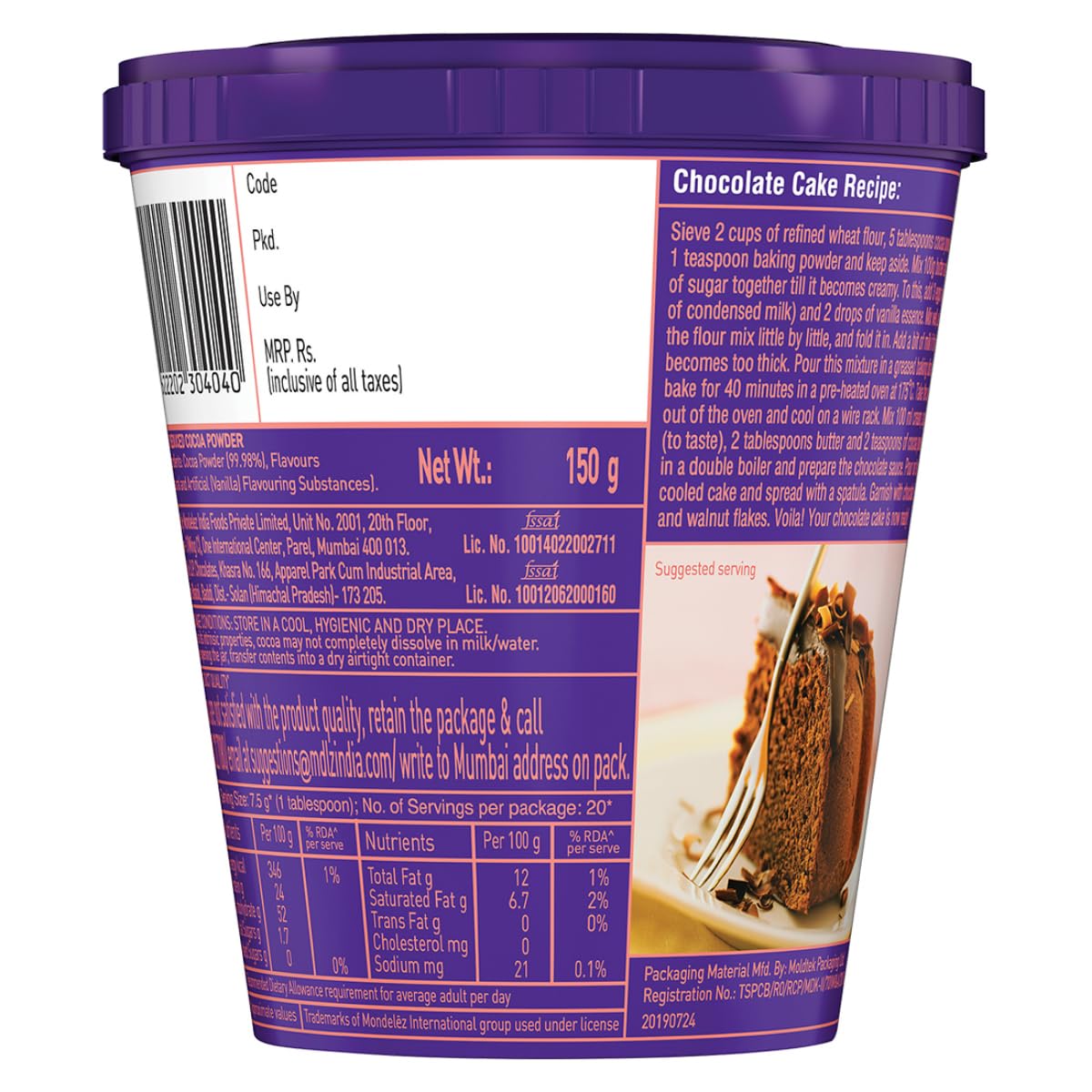 Cadbury Cocoa Powder Mix, 150g