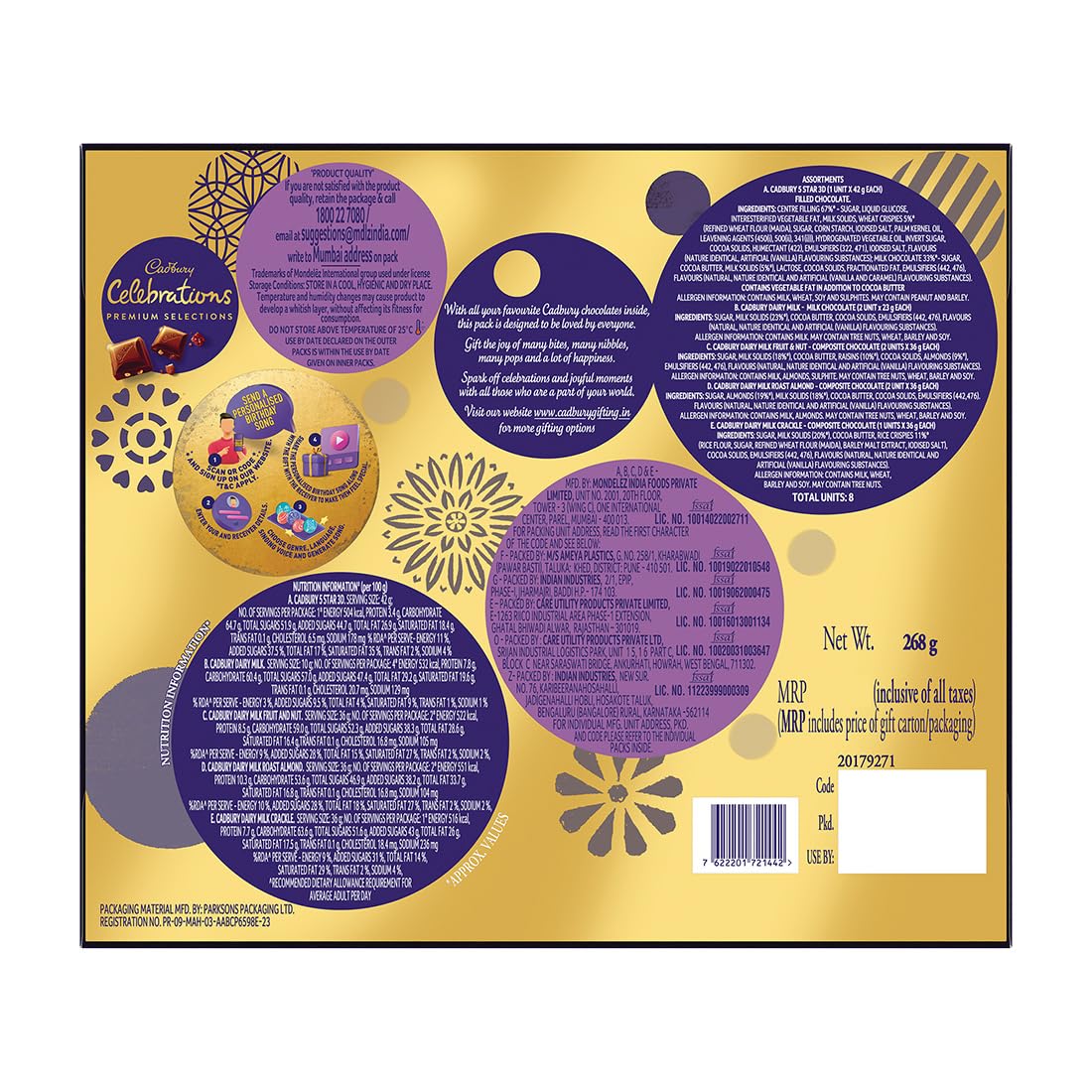 Cadbury Celebrations Premium Selections Chocolates Gift Pack, 268 Gram