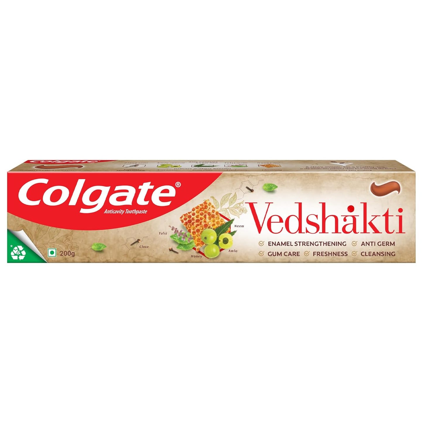 Colgate Vedshakti Toothpaste, Anti-Bacterial Tooth Paste for Whole Mouth Health and Fresh Breath, With Neem, Clove, and Honey, 200g