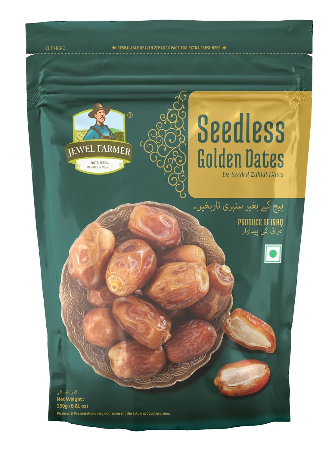 JEWEL FARMER Seedless Golden Dates With Dietary Fiber & Protein 250 gm