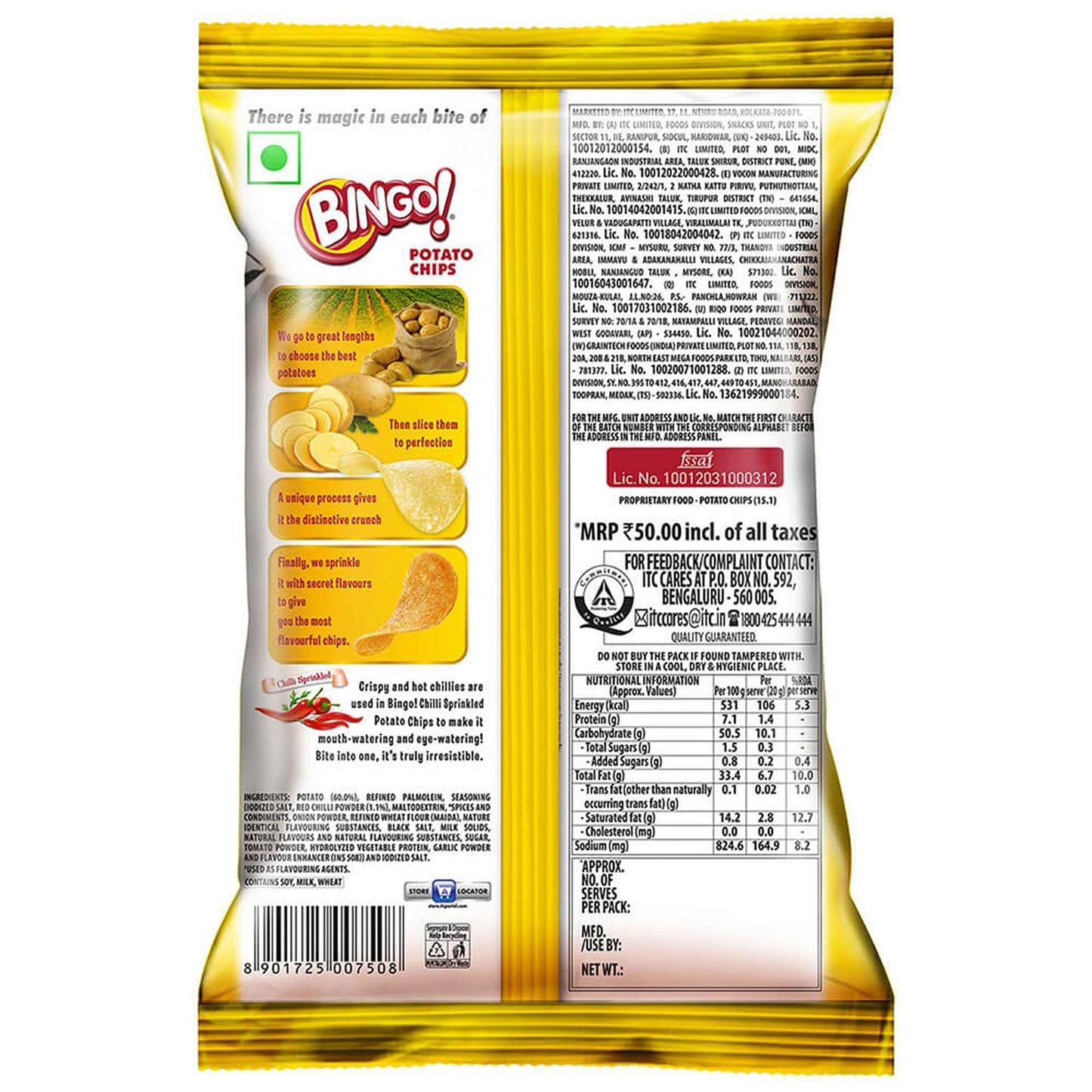 BINGO ORIGINAL POTATO CHIPS CHILLI 90 G