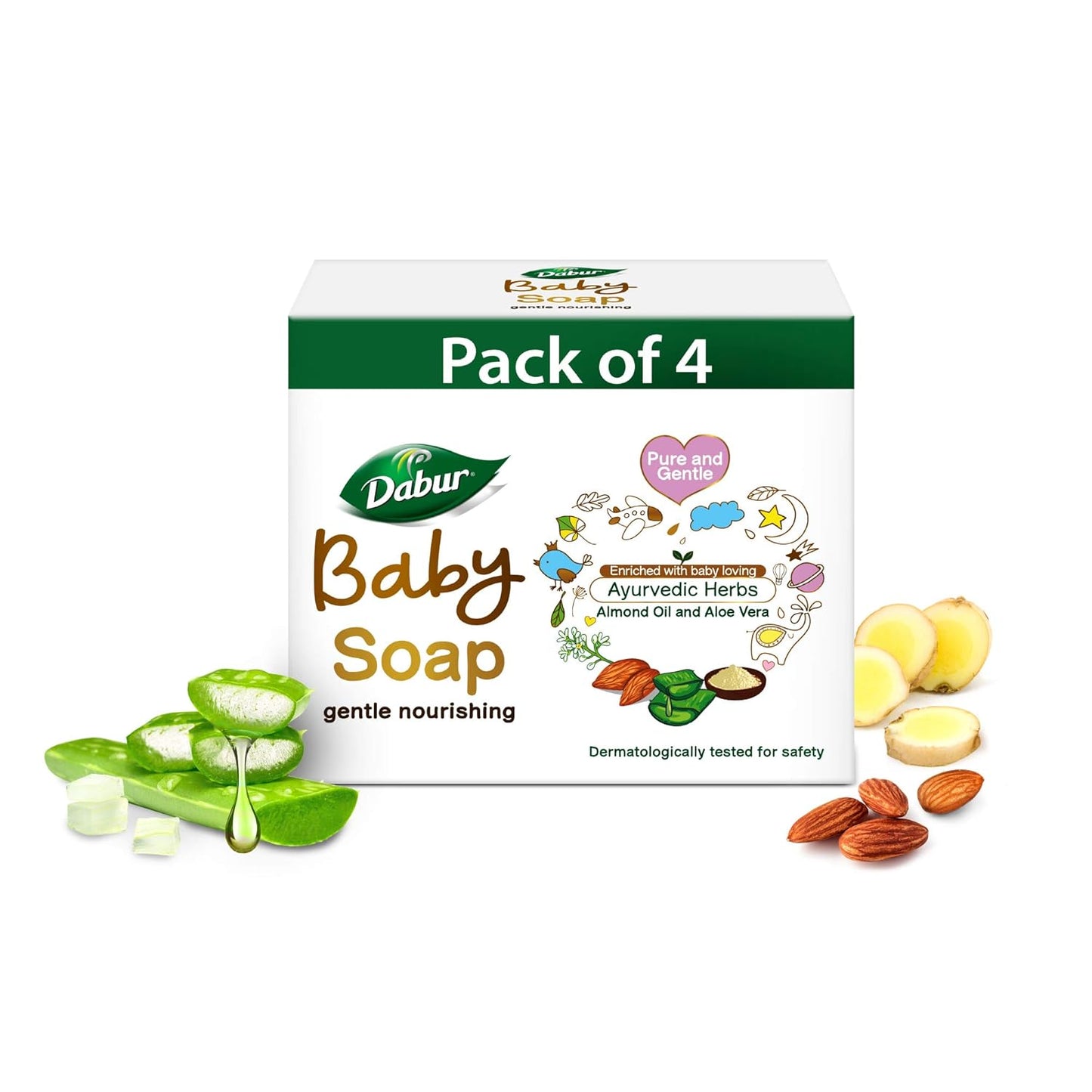Roll over image to zoom in Dabur Baby Soap: For Baby's Sensitive Skin with No Harmful Chemicals | Contains Aloe Vera & Almond Oil | Hypoallergenic & Dermatologically Tested with No Paraben & Phthalates - 75g