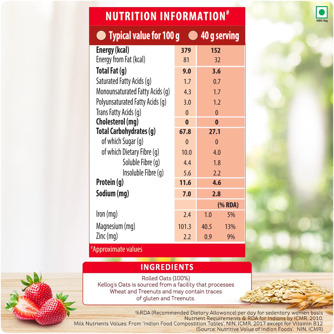 Kellogg's Oats Rolled Oats High in Protein and Fibre Low in Sodium 200g Pack