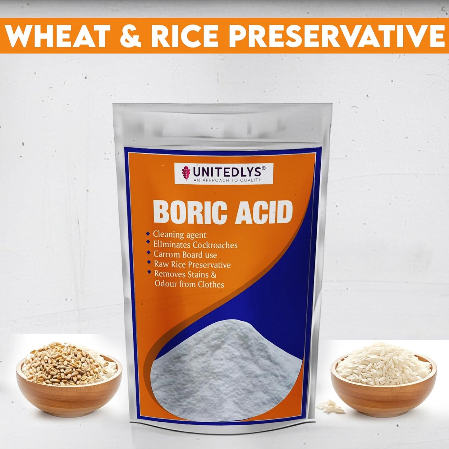 Unitedlys Multi-Purpose Boric Acid Powder 200G | 100% Pure Boric Acid Powder For Cockroaches | Exceptional Carrom Powder | Boric Acid Powder For Rice Preservation