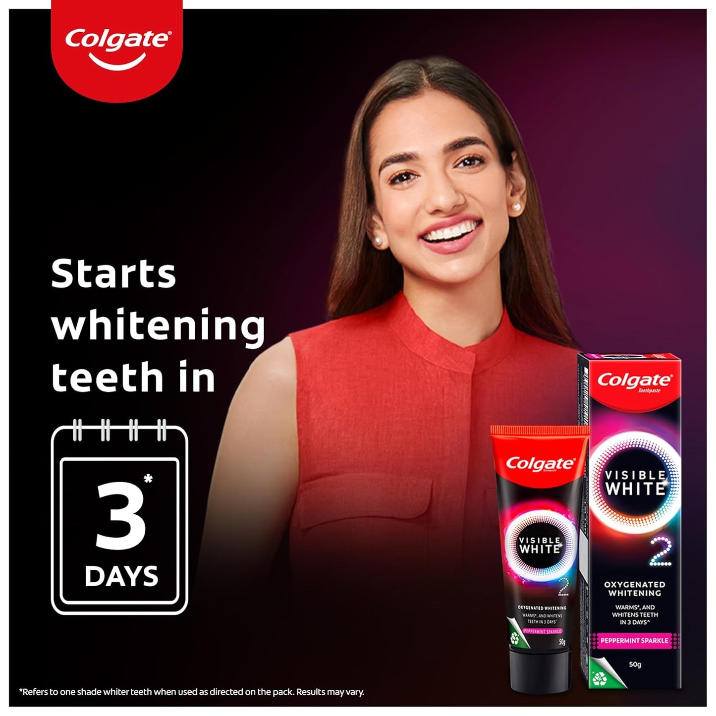 Colgate Visible White O2, Teeth Whitening Toothpaste (25g) for noticeably whiter teeth starting in 3 days. Aromatic Mint with Active Technology, Enamel Safe Teeth Whitening & Fresh Breath