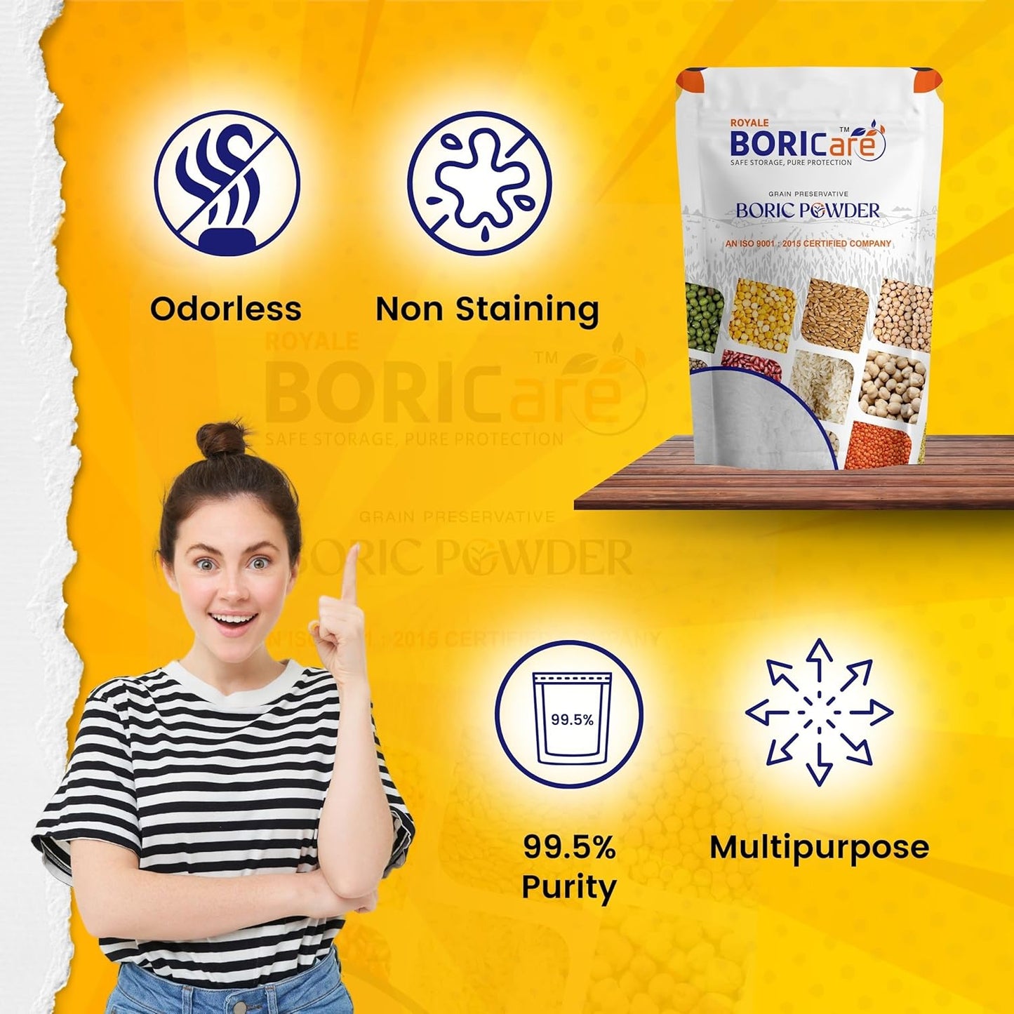 BORICare Boric Acid Powder, 100g - Multipurpose Boric Acid Powder, 99.5% Pure Boric Acid Powder, For Grain Preservation, Rice, Pulse Preservation, Carrom Board Powder & Cockroach Repellent, Pack of 1