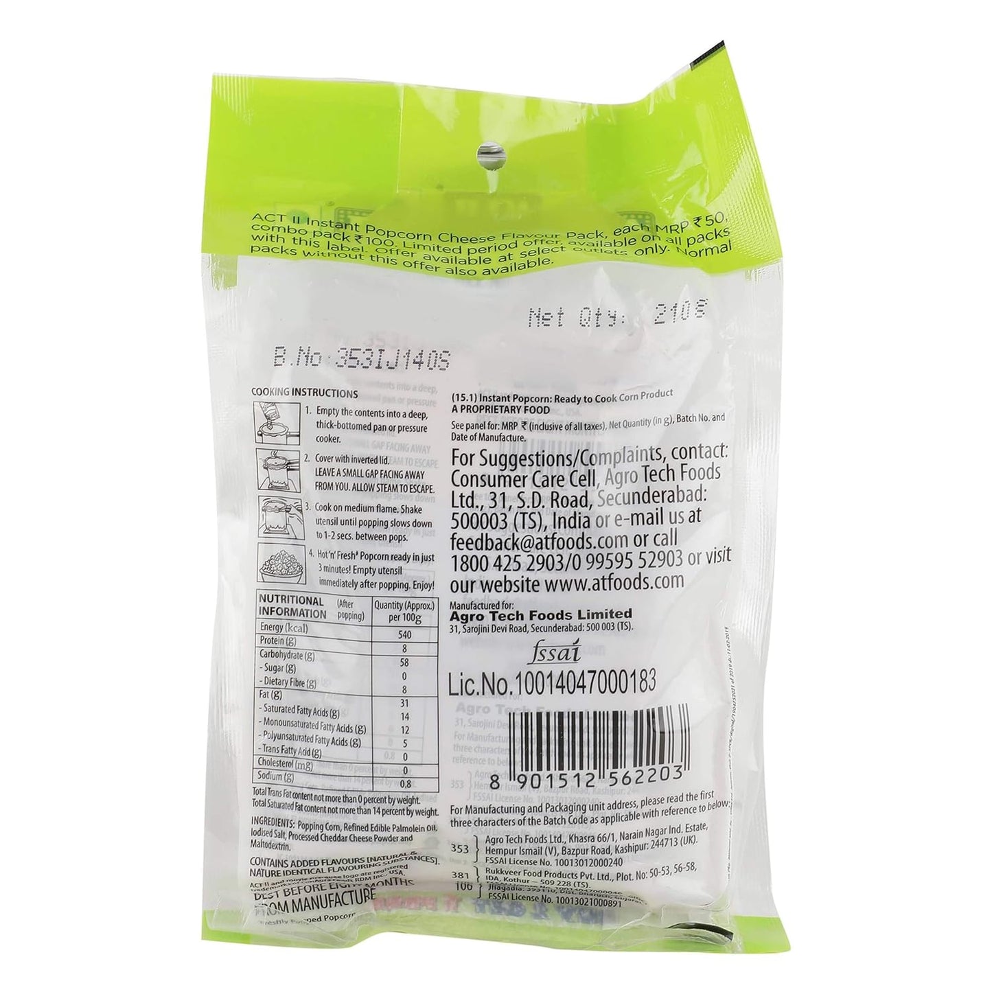 Act II Instant Popcorn - Cheese, 210g (Buy 2 get 1)