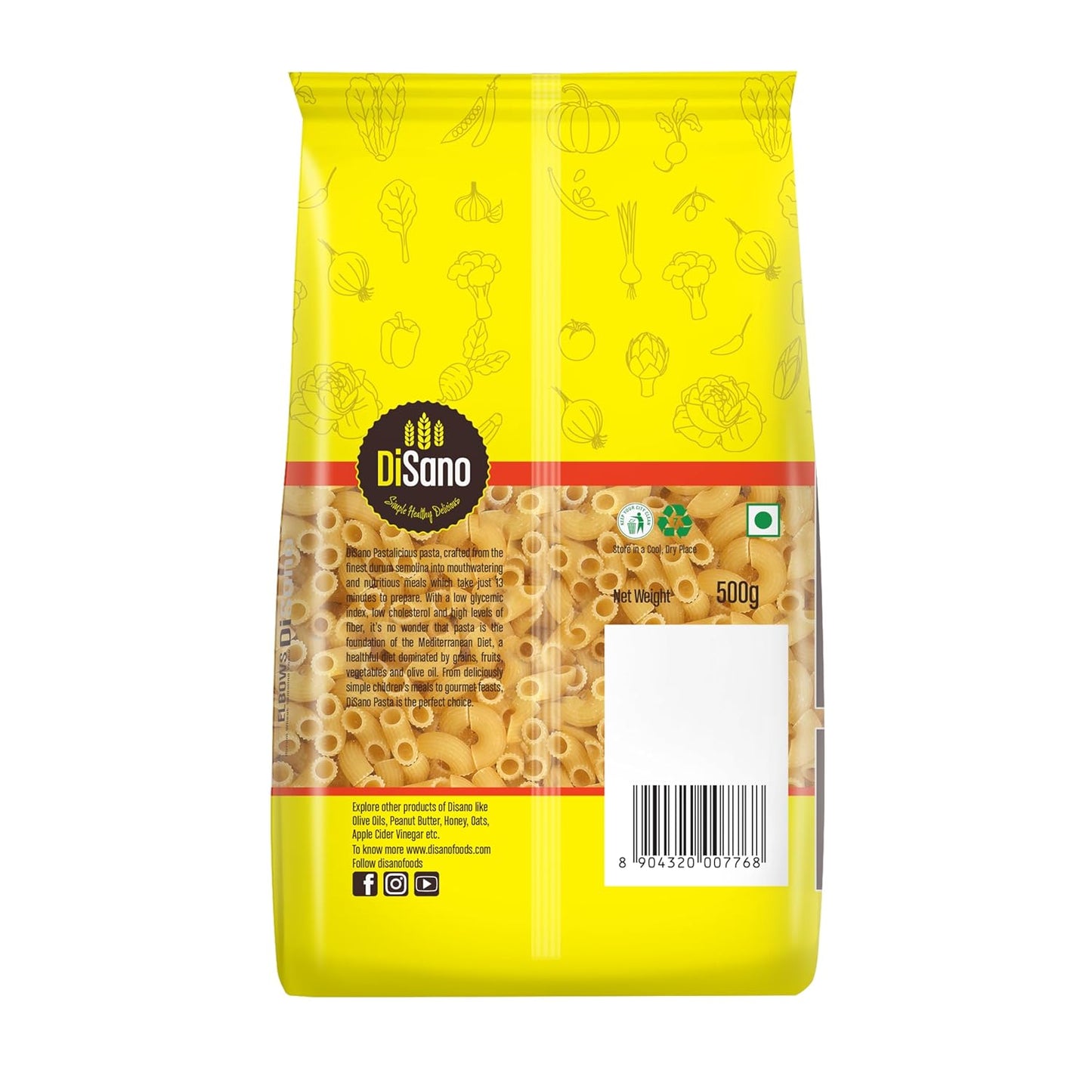 DISANO Elbows Pasta,500gm,100% Durum Wheat,No Maida,High Protein & Fiber