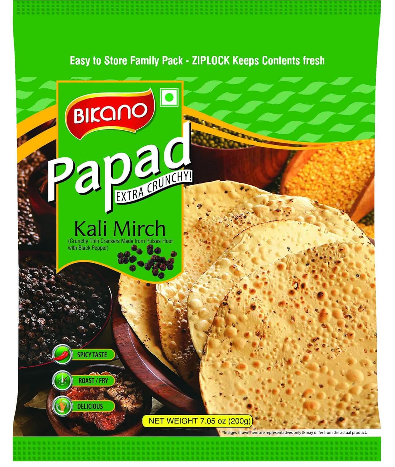 BIKANO PAPAD KALI MIRCH 200G