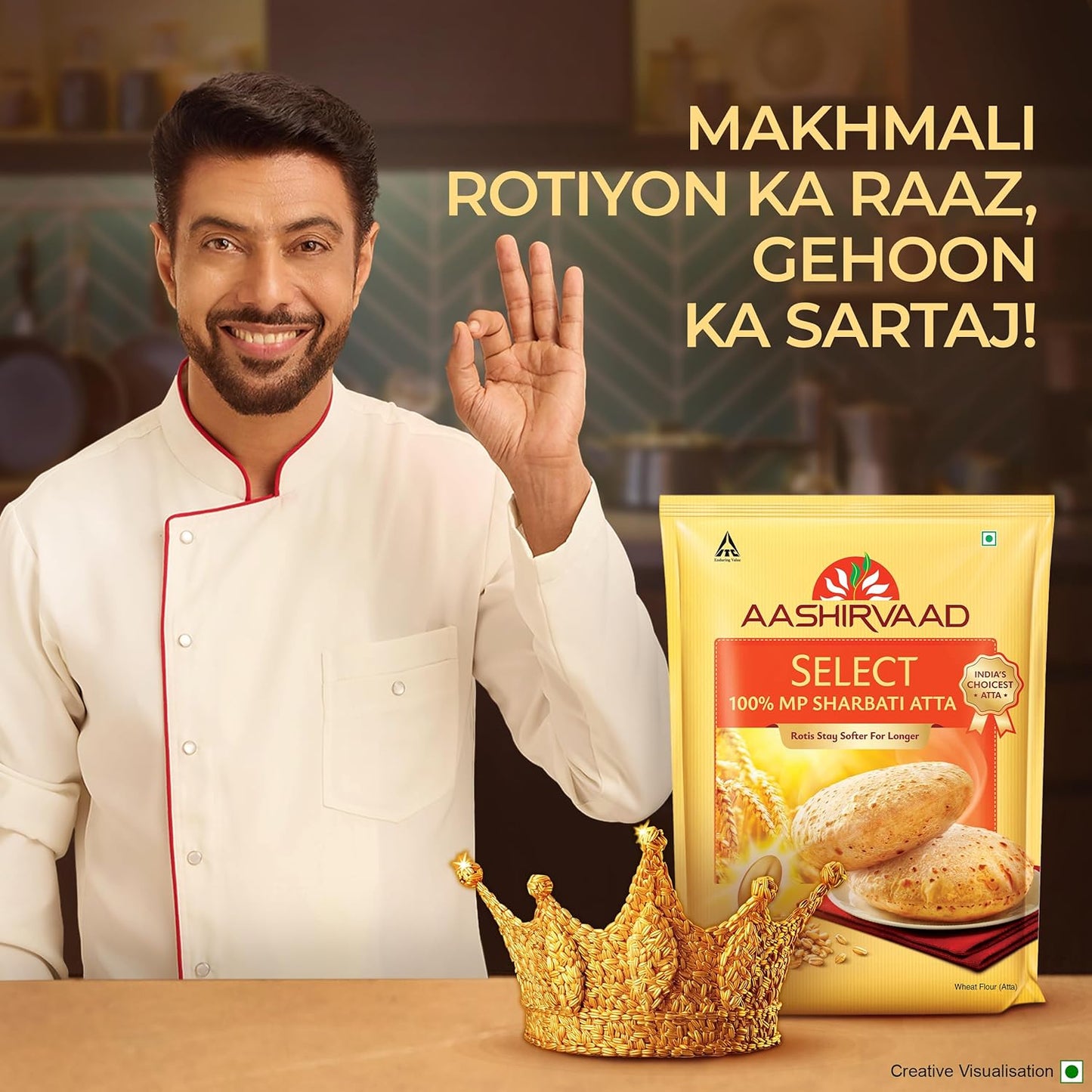 Aashirvaad Select 100% MP Sharbati Wheat Atta, 0% Maida, Made for Softer Rotis, 1 kg