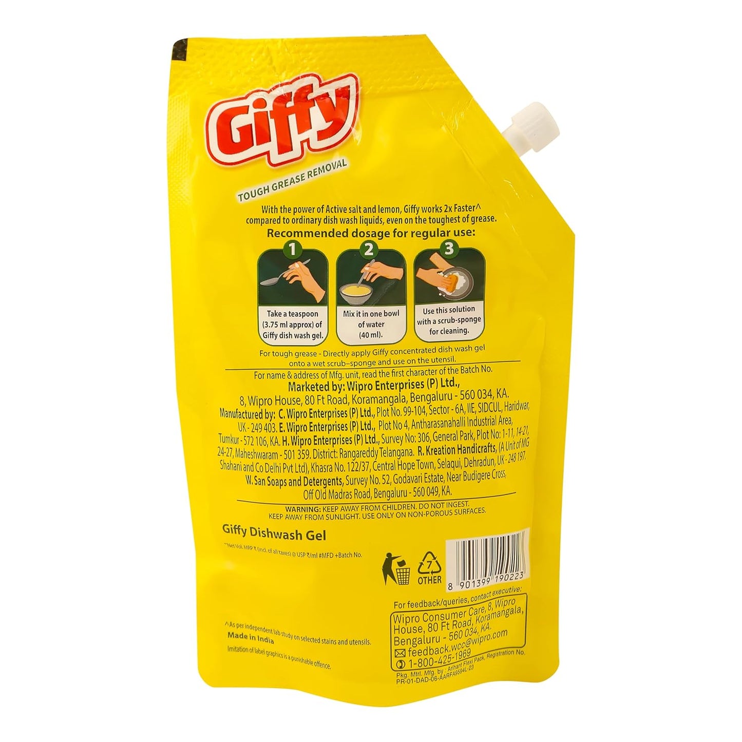 Giffy Dishwash Liquid Yellow 125 ml Pouch