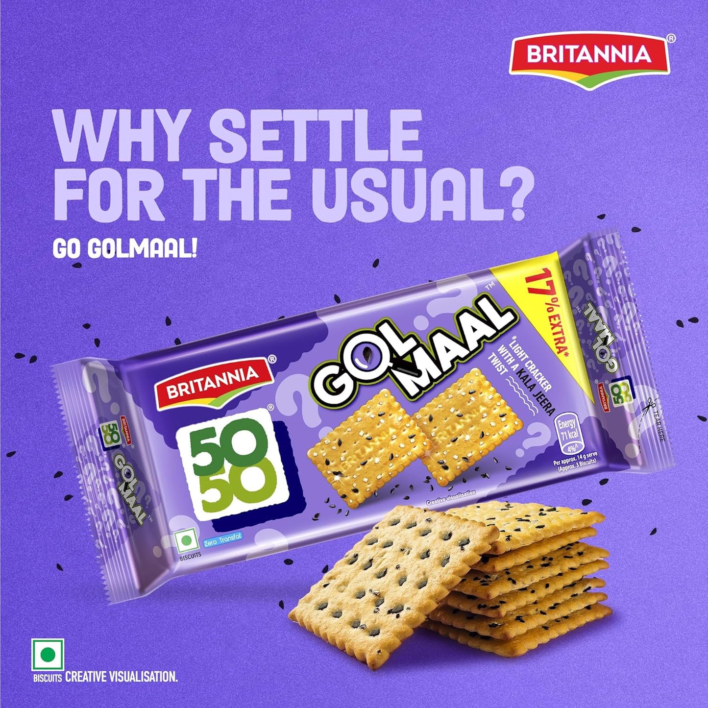 Britannia 50-50 Golmaal Light Crackers with Kaala Jeera Biscuits, 200g