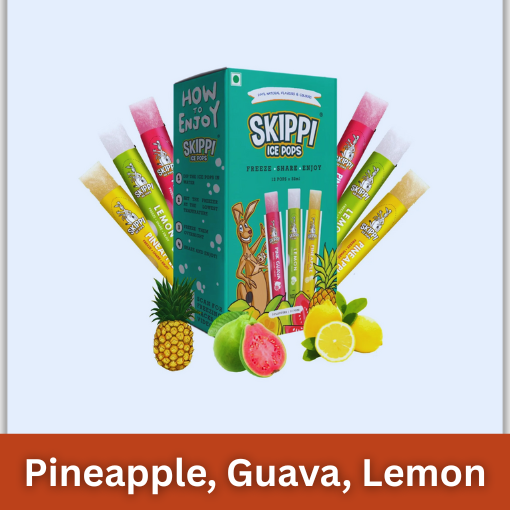 Skippi Ice Pops Skippi Icepops Natural Ice Popsicles (Pink Guava, Pineapple, Lemon) - 12 X 32 Ml