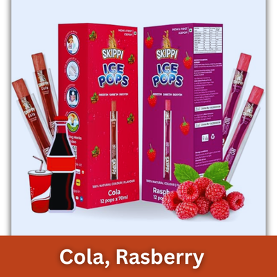 Skippi Ice Pops Freezer Pops, Juice Bars, Ice Pops - Cola & Raspberry Flavors (12+12 Pops Boxes) - 12 Gm