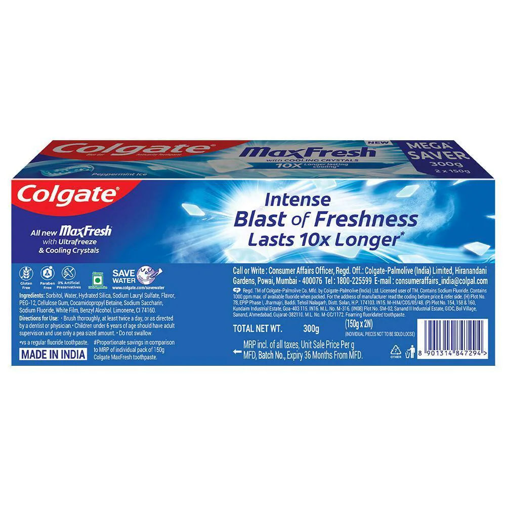 Colgate Max Fresh Peppermint Ice Blue Gel Toothpaste 300 g