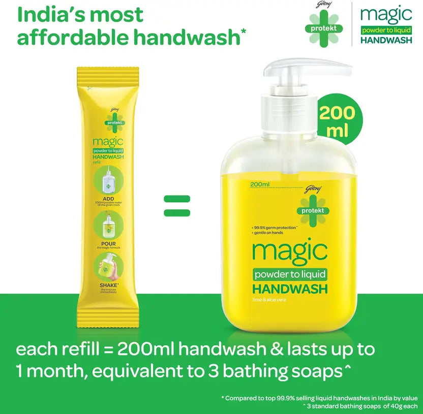 Godrej Protekt Magic powder to liquid, Lime & aloe vera Hand Wash Refill Pouch  (9 g)