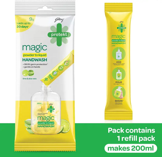 Godrej Protekt Magic powder to liquid, Lime & aloe vera Hand Wash Refill Pouch  (9 g)