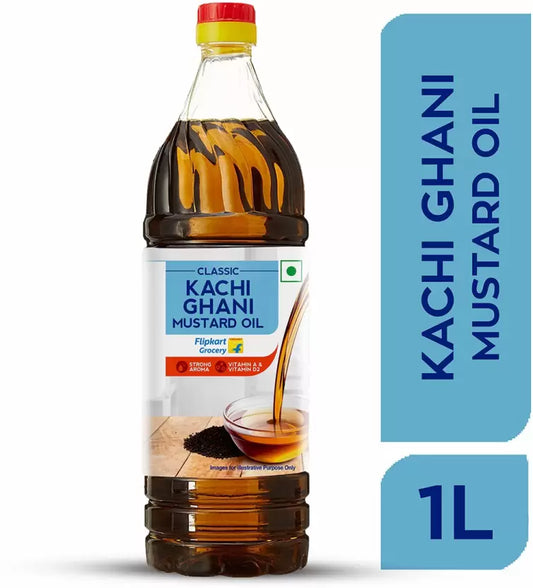Classic Kachi Ghani Mustard Oil Plastic Bottle by Flipkart Grocery (Sarson Tel)  (1 L)
