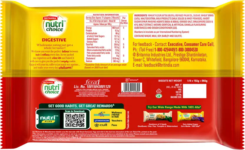 BRITANNIA Nutrichoice Digestive High Fiber Biscuit  (5 x 192 g)